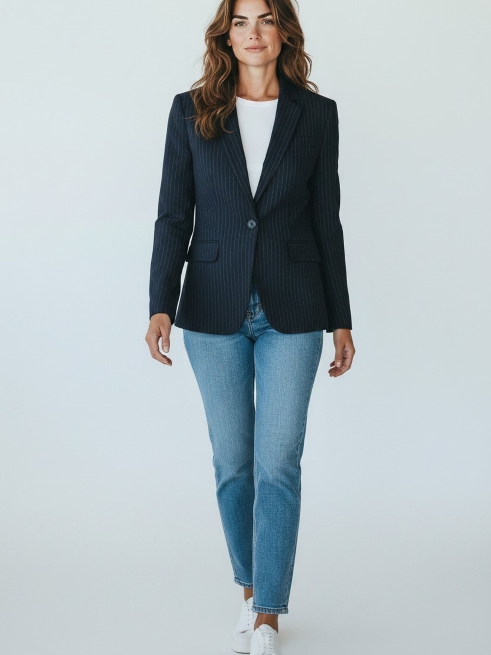 J. Crew Navy Pinstripe One-Button Blazer Virgin Wool